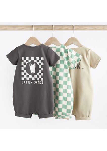 Pamuklu Timsah Desenli 3’lü Romper Set