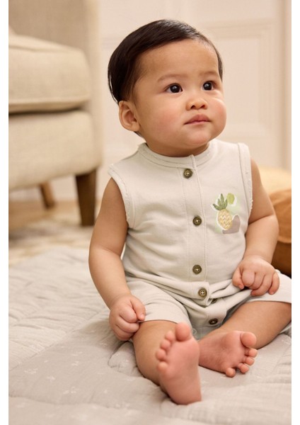 Pamuklu Monochrome Palm Romper 3’lü Set