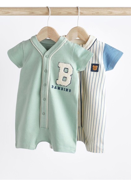 Pamuklu Mavi Beyaz Polo Yaka 2’li Romper Set