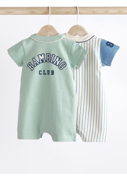 Pamuklu Mavi Beyaz Polo Yaka 2’li Romper Set fiyatları