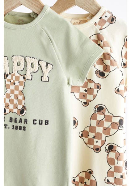 Next Baby Baby Pamuklu Yeşil Ayı Desenli 2’li Romper Set fiyatları