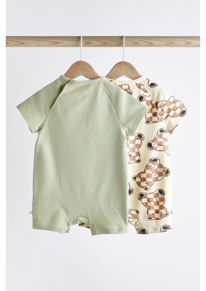 Next Baby Baby Pamuklu Yeşil Ayı Desenli 2’li Romper Set modelleri