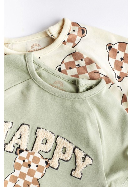 Next Baby Baby Pamuklu Yeşil Ayı Desenli 2’li Romper Set fırsatları