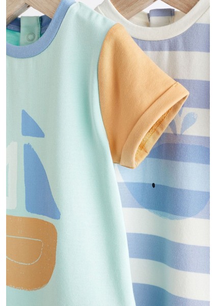 Pamuklu Mavi Gemi Desenli 2’li Romper Set modelleri