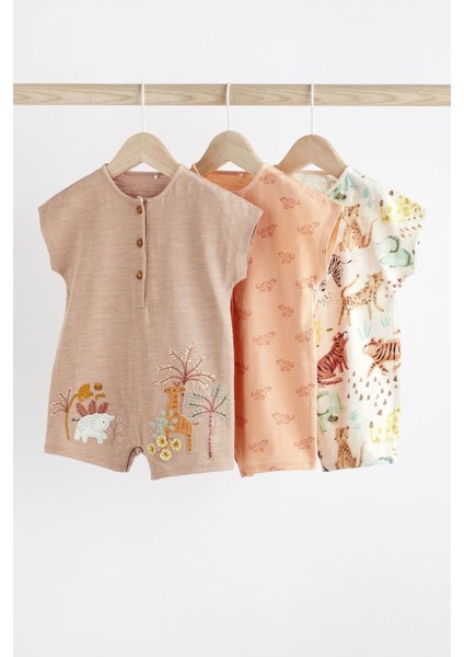 Pamuklu Krem Safari 3’lü Romper Set