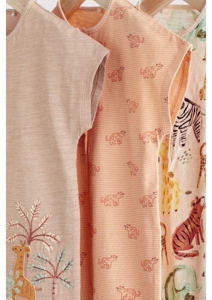 Pamuklu Krem Safari 3’lü Romper Set