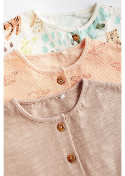 Pamuklu Krem Safari 3’lü Romper Set
