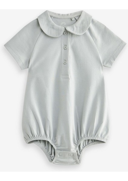 Pamuklu Mavi Polo Yaka 2’li Romper Set