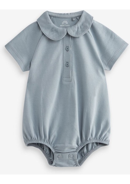 Pamuklu Mavi Polo Yaka 2’li Romper Set