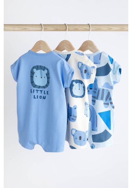 Pamuklu Mavi Hayvan Desenli 3’lü Romper Set
