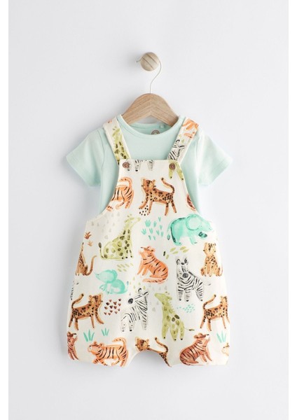 Pamuklu Fluro Safari Salopet Body Zıbın Set