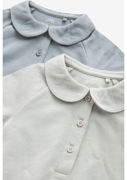 Pamuklu Mavi Polo Yaka 2’li Romper Set