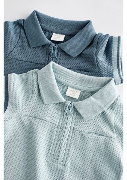 Pamuklu Mavi Polo Yaka 2’li Romper Set