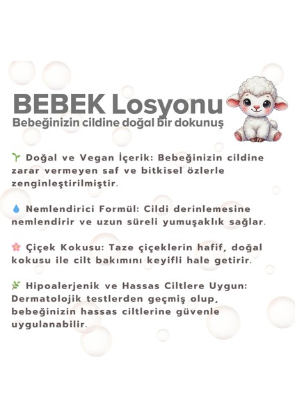 Doğal ve Vegan Bebek Losyonu 250ML – Çiçek Kokulu Doğal Bakım modelleri