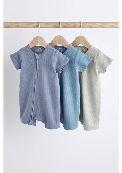 Pamuklu Mavi Gri 3’lü Romper Set