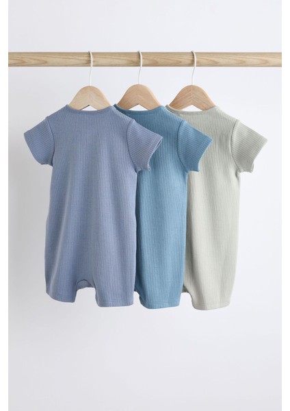 Pamuklu Mavi Gri 3’lü Romper Set