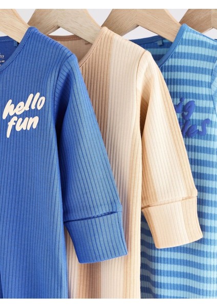 Pamuklu Mavi Baskılı Fermuarlı 4'lü Tulum Set