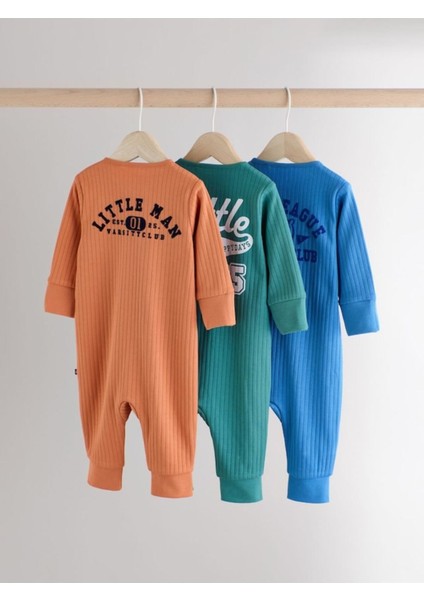Pamuklu Mavi Yeşil Tutuncu Baskılı 3'lü Tulum Set