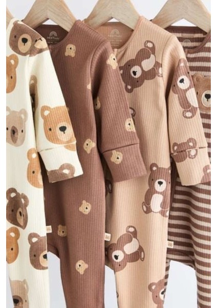 Pamuklu Krem Ayıcık Desenli 4'lü Tulum Set fiyatları