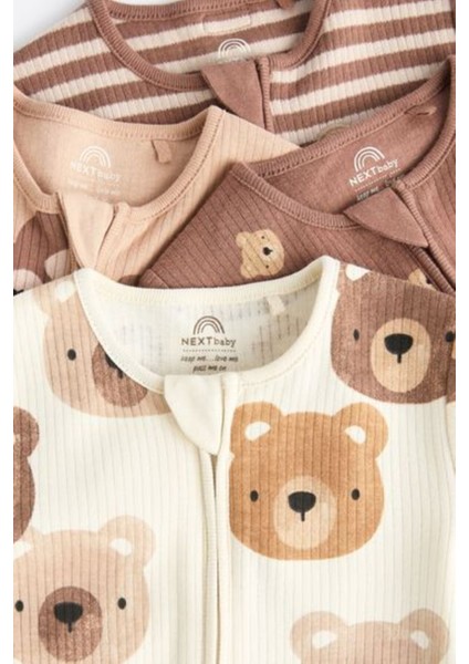 Pamuklu Krem Ayıcık Desenli 4'lü Tulum Set modelleri