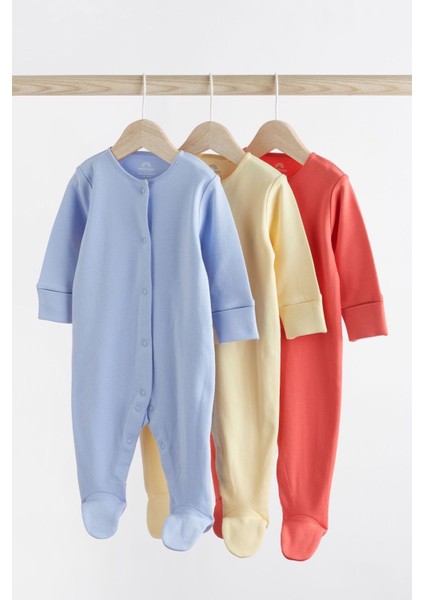 Pamuklu Mavi Sarı Kırmızı 3’lü Tulum Set Unisex