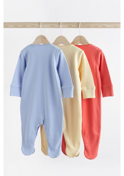 Pamuklu Mavi Sarı Kırmızı 3’lü Tulum Set Unisex