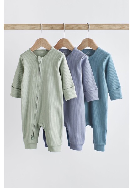 % 100 Pamuklu Mint / Mavi Ribanalı Ayaksız 3’lü Tulum Set