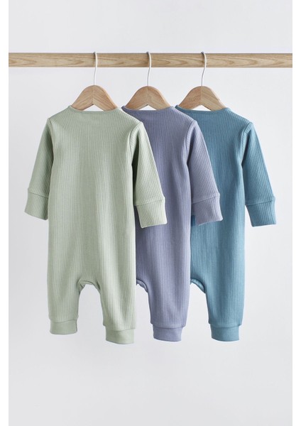 % 100 Pamuklu Mint / Mavi Ribanalı Ayaksız 3’lü Tulum Set fiyatları