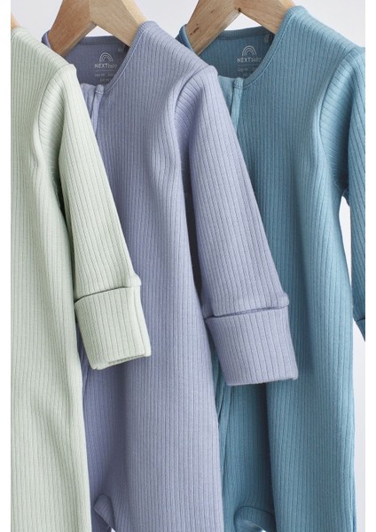 % 100 Pamuklu Mint / Mavi Ribanalı Ayaksız 3’lü Tulum Set modelleri