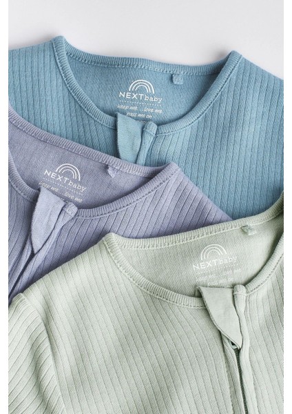 % 100 Pamuklu Mint / Mavi Ribanalı Ayaksız 3’lü Tulum Set fırsatları