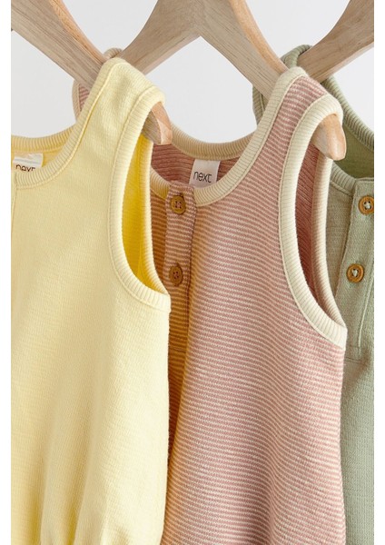 % 100 Pamuklu Sarı Yeşil 3’lü Romper Set modelleri