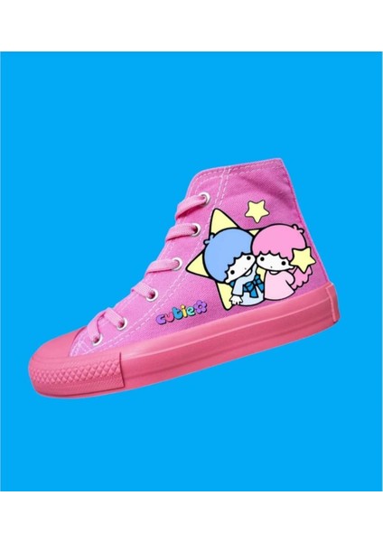 Pembe Keten Pembe Taban Yıldız Kardeşler Baskılı Çocuk Spor Ayakkabı Sneaker