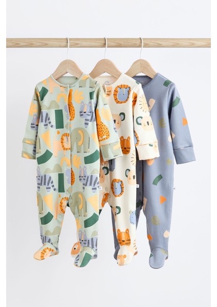 Pamuklu Mint Mavi Hayvan Karakterli 3’lü Tulum Set