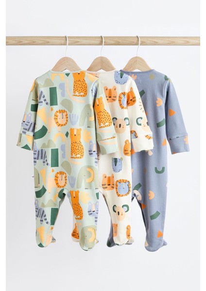 Pamuklu Mint Mavi Hayvan Karakterli 3’lü Tulum Set