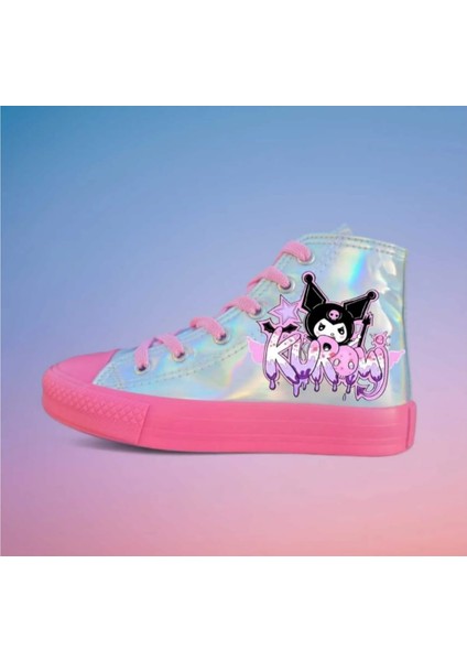 Hologram Pembe Taban Grafiti Kuromi Baskılı Çocuk Spor Ayakkabı Sneaker