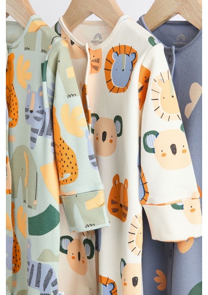 Pamuklu Mint Mavi Hayvan Karakterli 3’lü Tulum Set modelleri