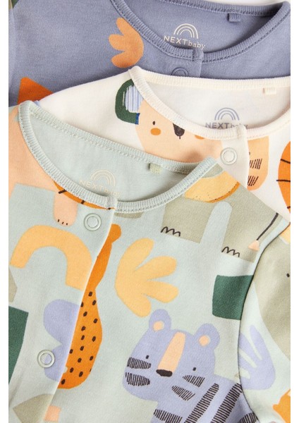 Pamuklu Mint Mavi Hayvan Karakterli 3’lü Tulum Set fırsatları