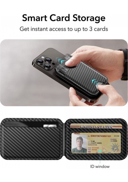 Standlı Cüzdan HaloLock Magsafe Wallet - Karbonfiber Siyah