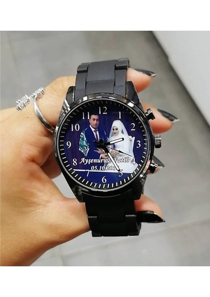 Resimli Erkek Kol Saati Hediyelik Erkek Arkadaşa Sevgililer Günü Hediyesi Siyah Renk Erkek Arkadaşa Hediye