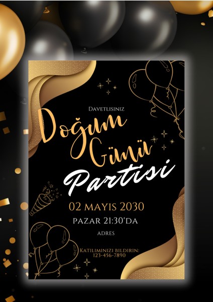 Doğum Günü Özel Gün Davetiyesi 12 Adet Kişiselleştirilebilir