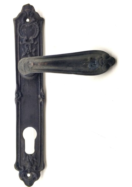 Antika Tarz Dekoratif Pirinç Çiçekli Yale Kapı Kolu - 240X40 mm, Oksit