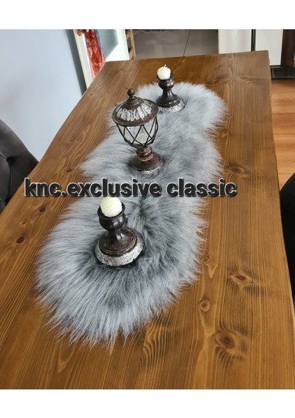 Gri Kürklü Peluş Masa Örtüsü Şık Dekoratif Lüks Elegant Modern Dekoratif Runner. fiyatları