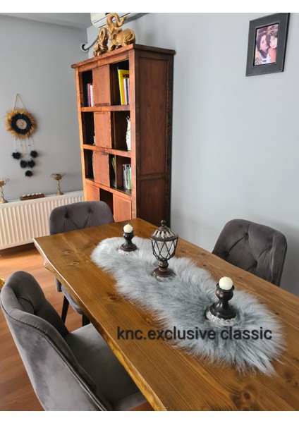 Gri Kürklü Peluş Masa Örtüsü Şık Dekoratif Lüks Elegant Modern Dekoratif Runner. fırsatları