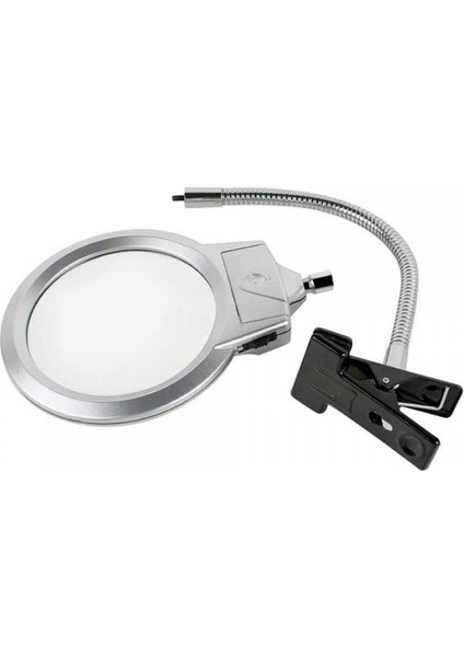 2.5X130 mm 5X24 mm LED Aydınlatmalı Büyüteç Masa Üstü Metal Hortum Mandallı MG15124-C