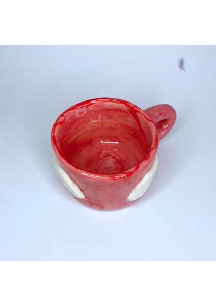 El Yapımı Seramik Kupa - Bulut Desenli Kupa - Pembe Kırmızı - 200 ml - Tekli fırsatları