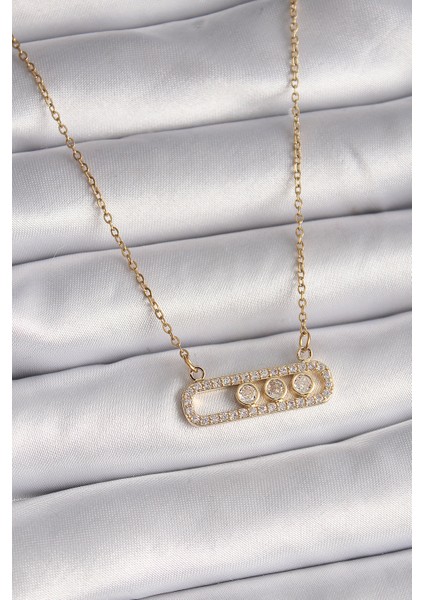 316L Çelik Gold Renk Zincir Zirkon Taşlı Messika Model Kadın Kolye - TJ-BKO9513