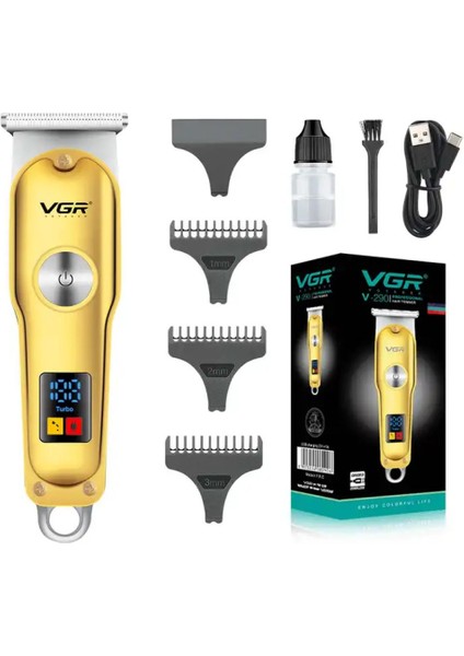 Vgr V-290 Altın T Bıçak Sıfır Kesim LCD Ekran Şarjlı Tıraş Makinesi
