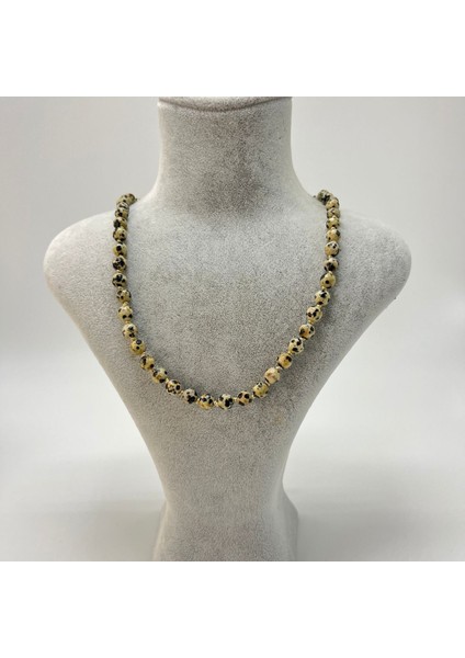 Sertifikalı Dalmaçyalı Jasper Doğal Taş 6mm Makrome Kolye 45 cm- 55 cm Ayarlanabilir Ölçü fiyatları