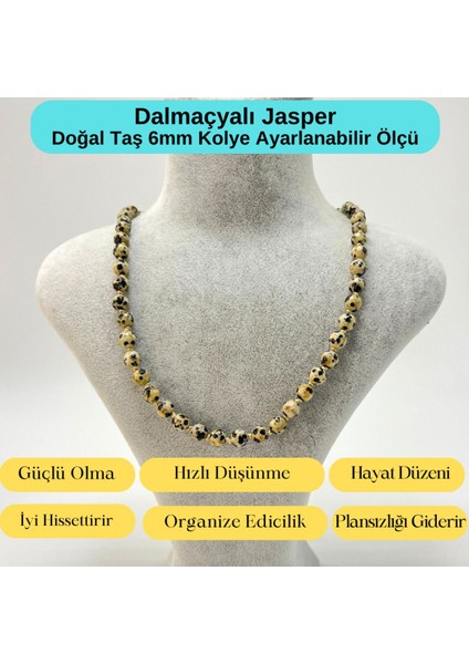 Sertifikalı Dalmaçyalı Jasper Doğal Taş 6mm Makrome Kolye 45 cm- 55 cm Ayarlanabilir Ölçü indirimleri