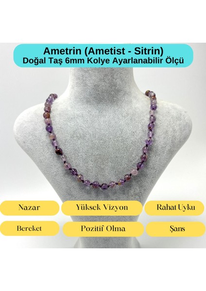Sertifikalı Ametrin Doğal Taş 6mm Makrome Kolye 45 cm- 55 cm Ayarlanabilir Ölçü indirimleri